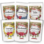 Das fruitjunkies Bundle 36g Tüten bestehend aus Himbeere, Erdbeere, Mango, Heidelbeere, Sauerkirsche, KiBa