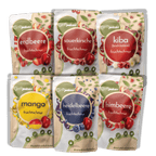 Das fruitjunkies Bundle 80g Tüten bestehend aus Mango, KiBa, Sauerkirsche, Erdbeere, Himbeere, Heidelbeere