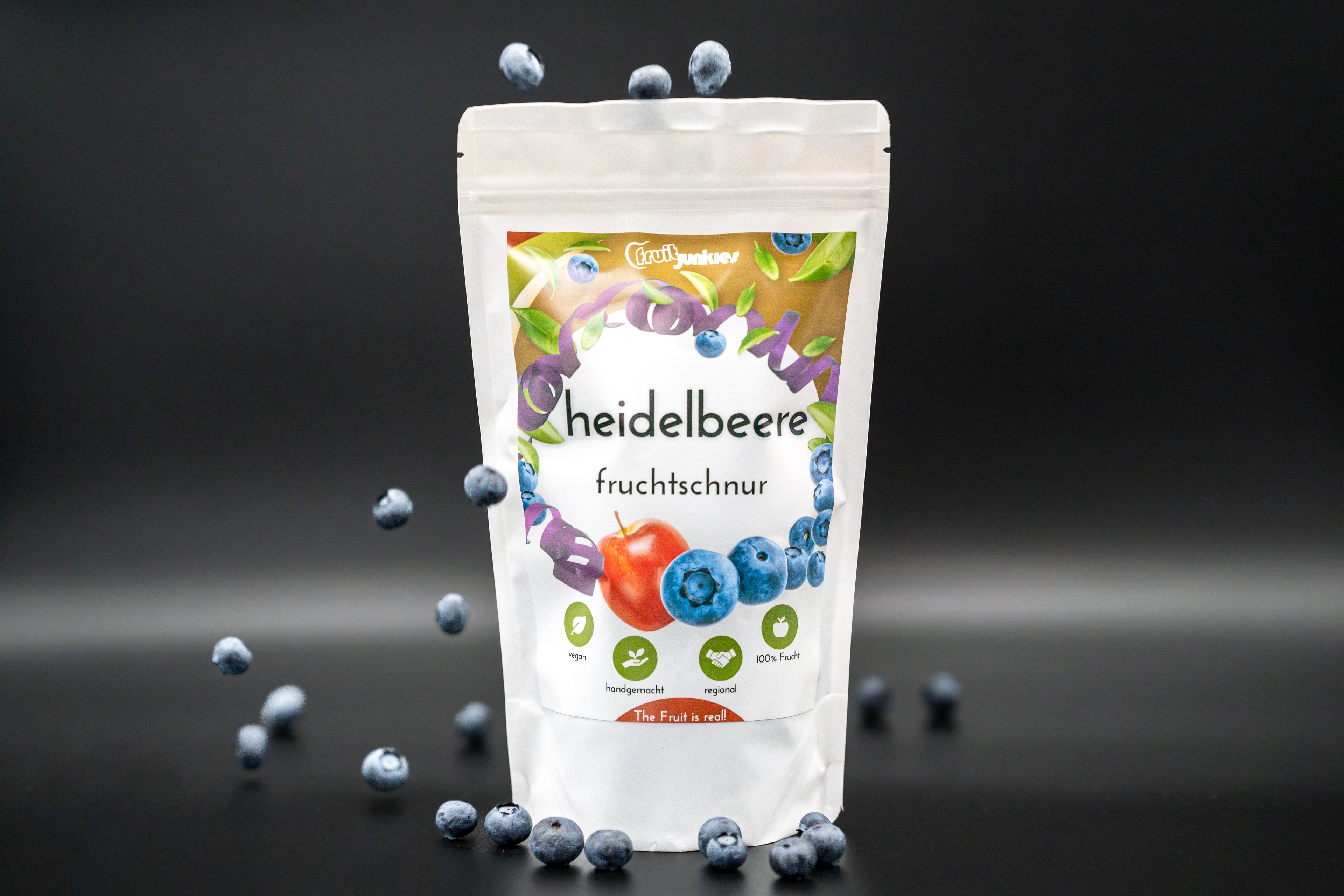 Tüte Fruchtschnüre Sorte Heidelbeere und schwebende Heidelbeeren