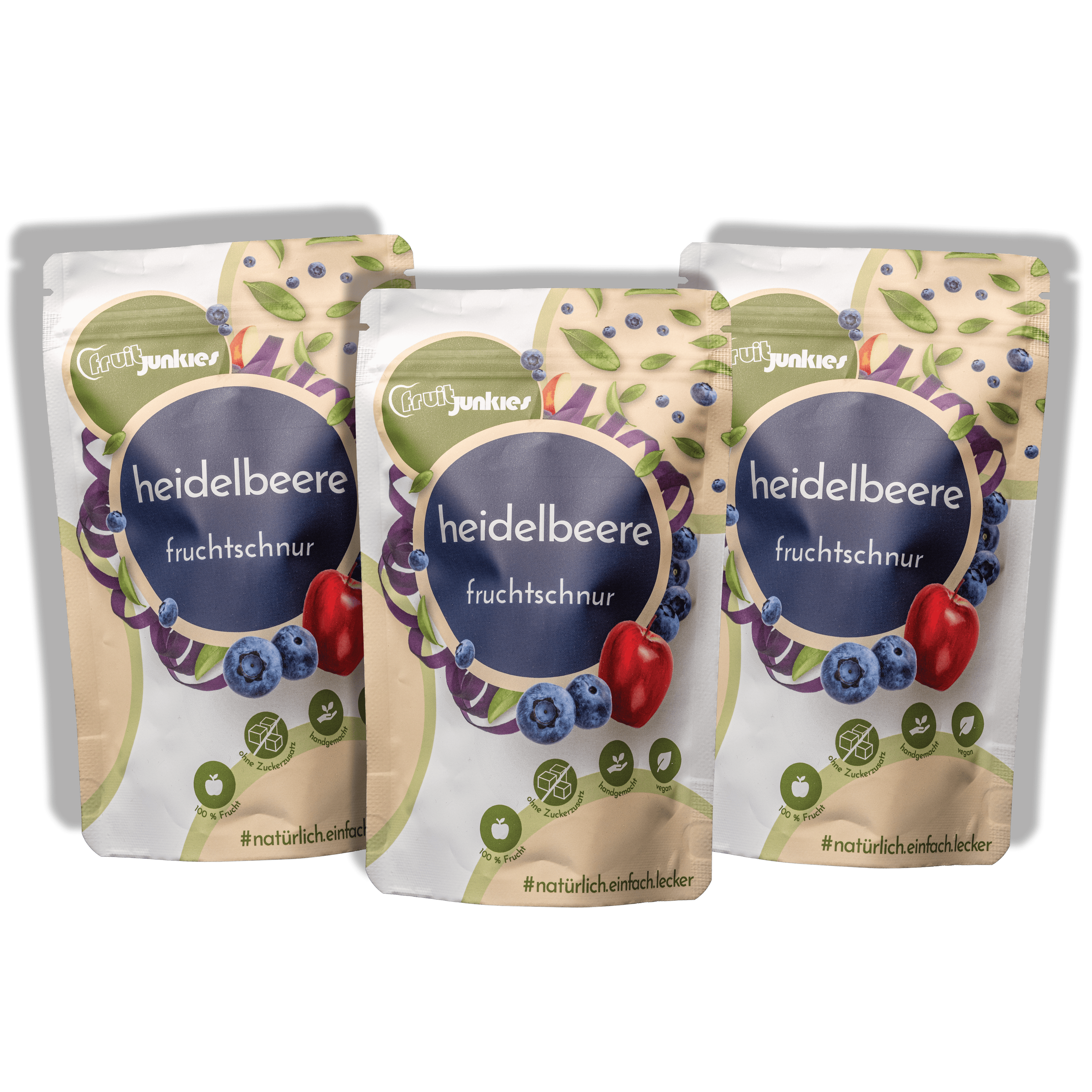 Das fruitjunkies Bundle 80g Tüten bestehend aus 3 mal Heidelbeere - Heidelbeere Überdosis